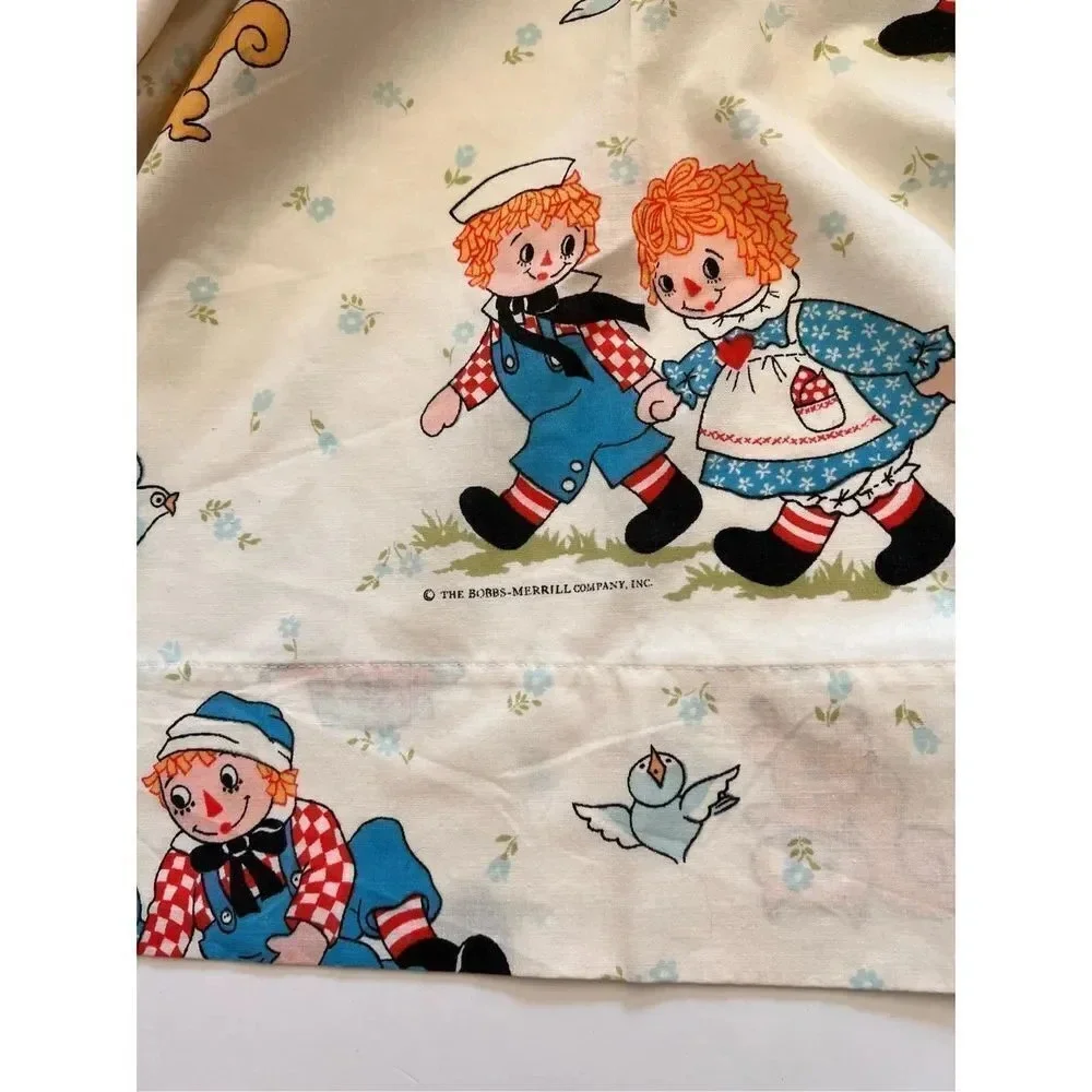 Vintage 1970s Raggedy Ann & Andy twin Flat Sheet Set Bobbs Merrill CO‎